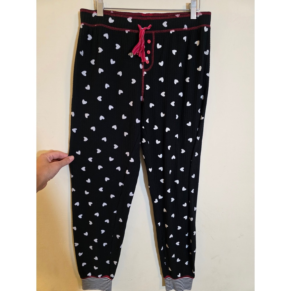 PJ Salvage Waffle Knit Heart Print Pajama Set‎ Black White Red Henley Joggers - Picture 4 of 15